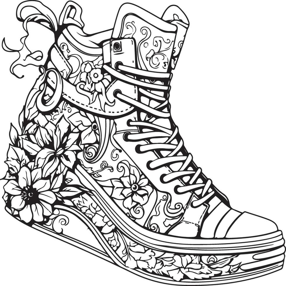 fairy shoes coloring page vector