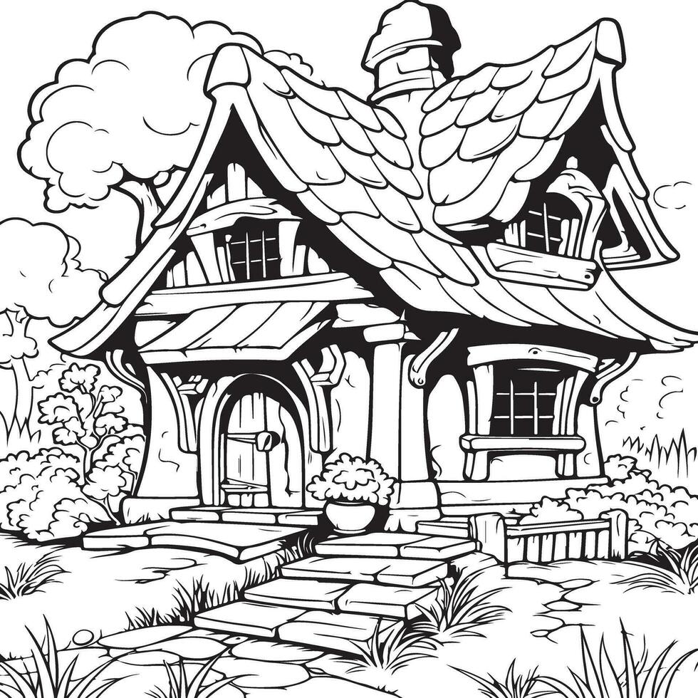 casa en bosque colorante página vector