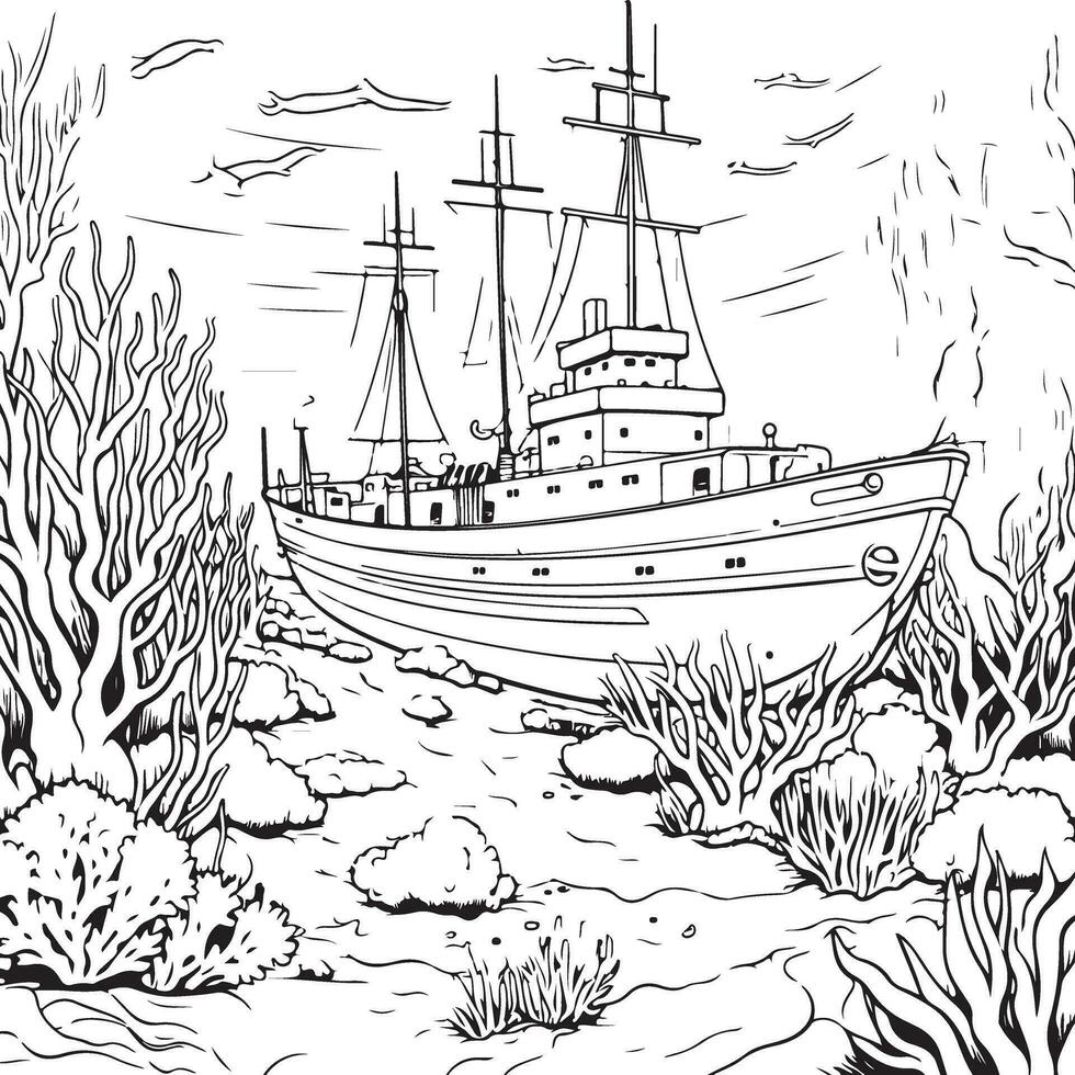 landscape deep sea coloring page vector