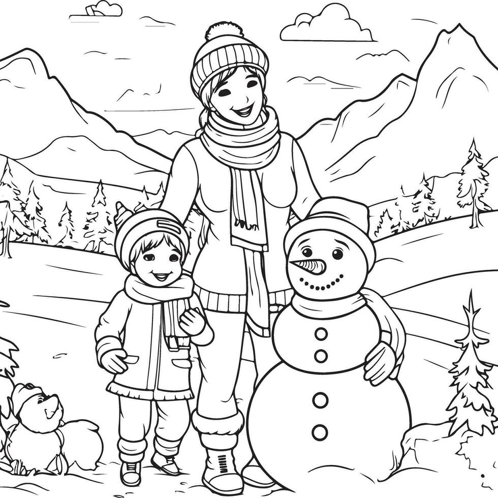 Snowman coloring page vector