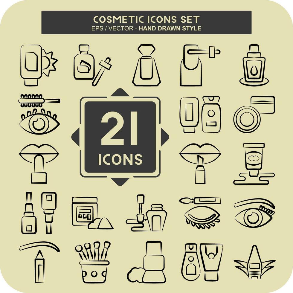 Icon Set Cosmetic. related to Beautiful symbol. hand drawn style. simple design editable. simple illustration vector