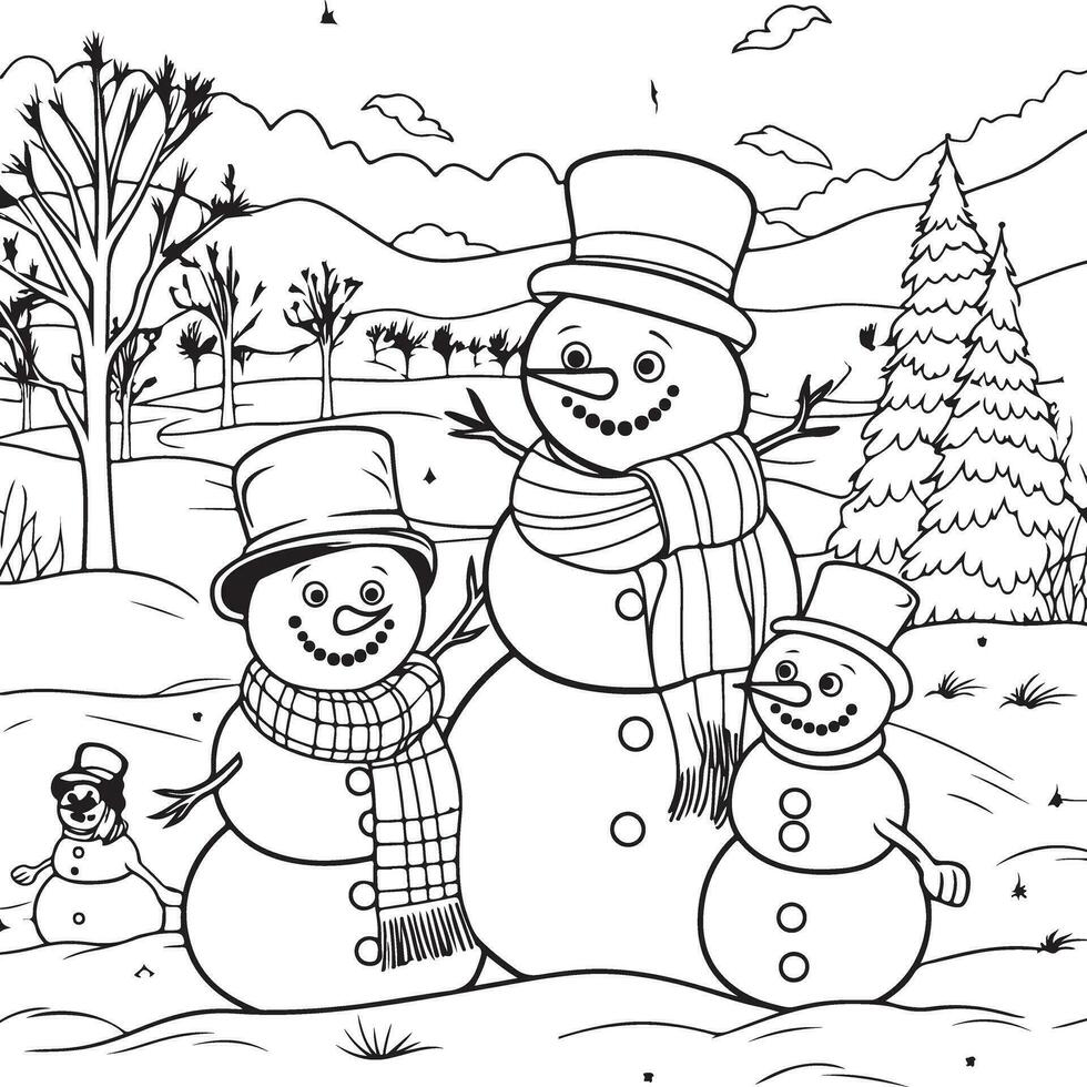 snowman coloring page vector