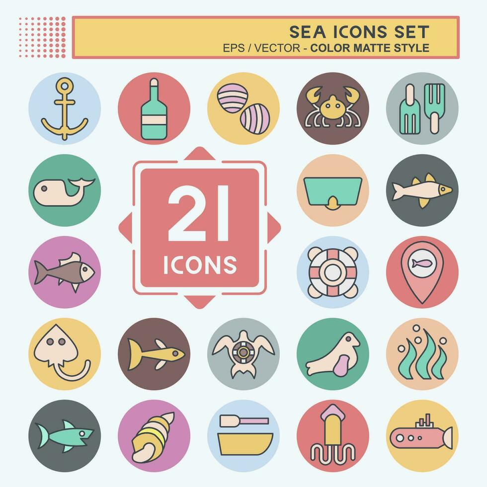 Icon Set Sea. related to Education symbol. color mate style. simple design editable. simple illustration vector