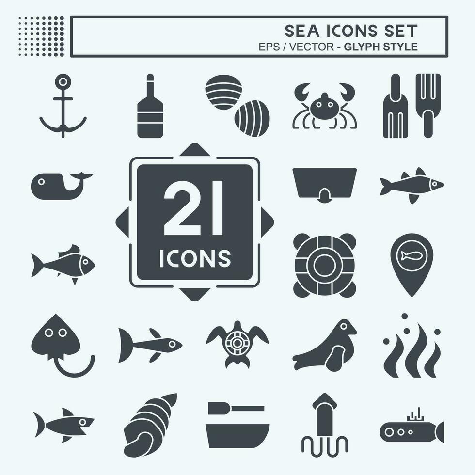 Icon Set Sea. related to Education symbol. glyph style. simple design editable. simple illustration vector