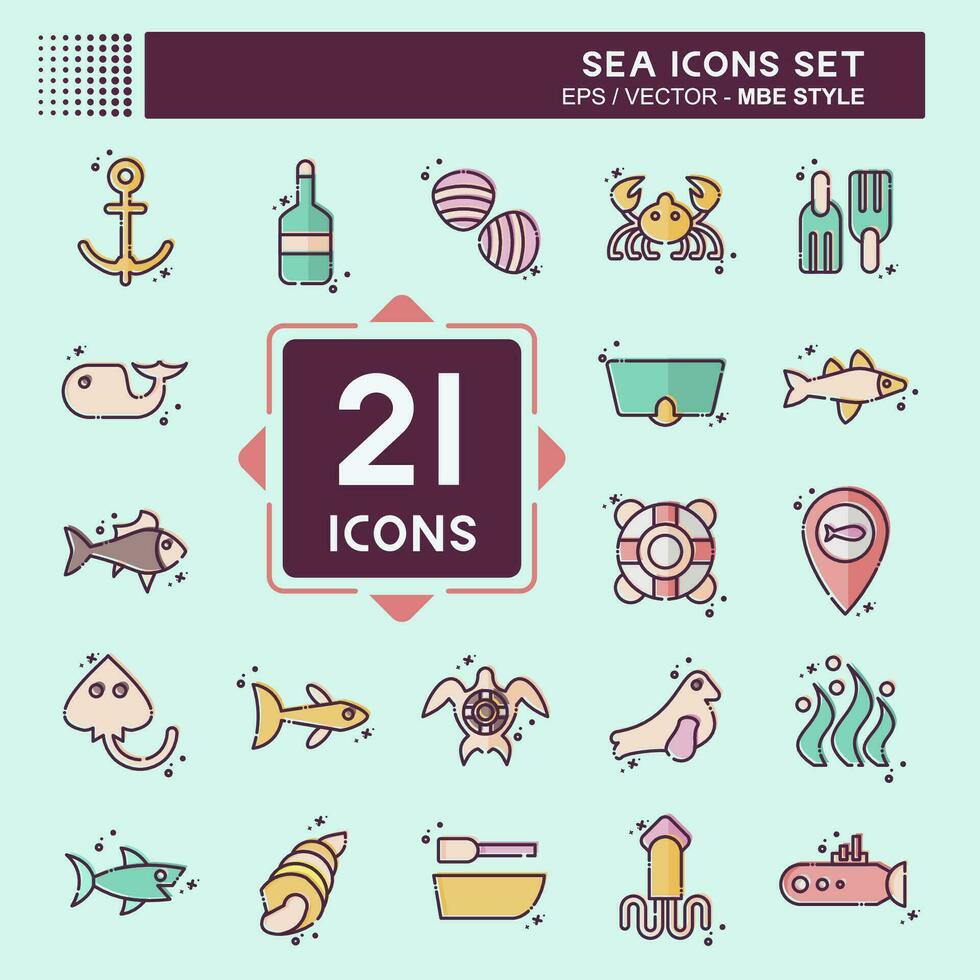 Icon Set Sea. related to Education symbol. MBE style. simple design editable. simple illustration vector