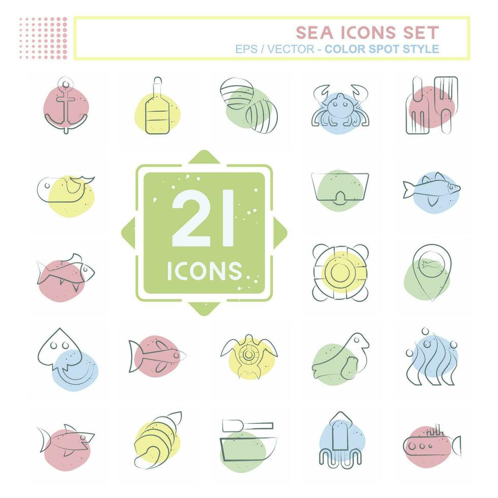 Icon Set Sea. related to Education symbol. Color Spot Style. simple design editable. simple illustration vector