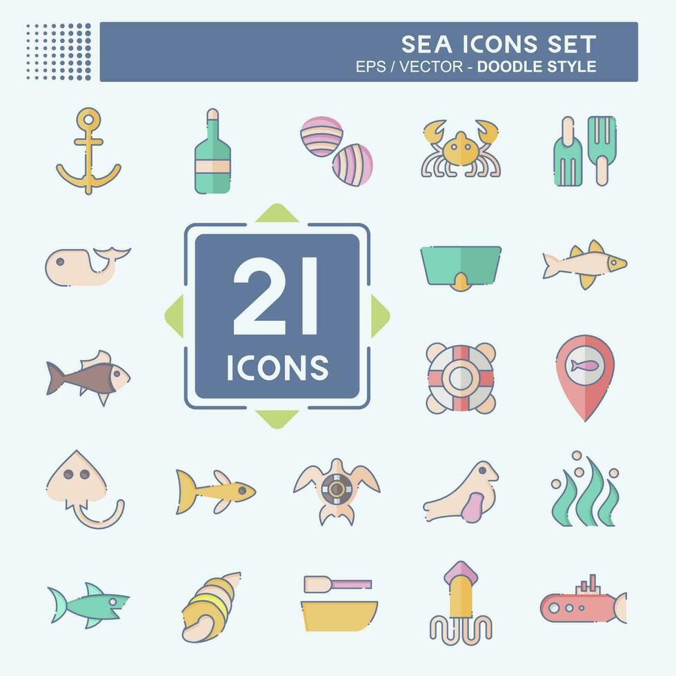 Icon Set Sea. related to Education symbol. doodle style. simple design editable. simple illustration vector