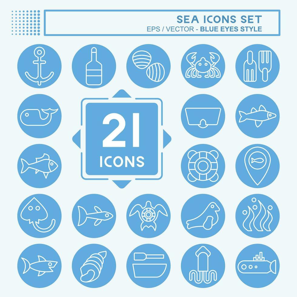 Icon Set Sea. related to Education symbol. blue eyes style. simple design editable. simple illustration vector