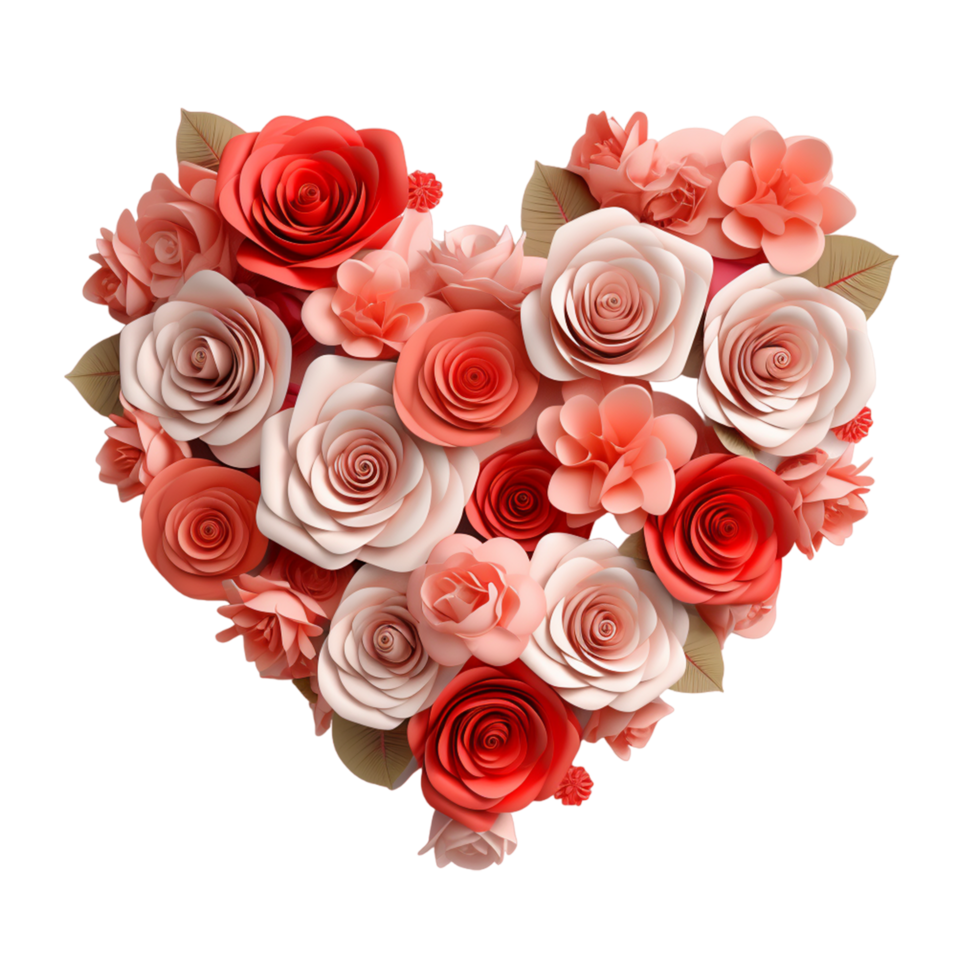 ai generiert glücklich Valentinsgrüße Tag 3d Liebe Herz mit Rose Blumen png