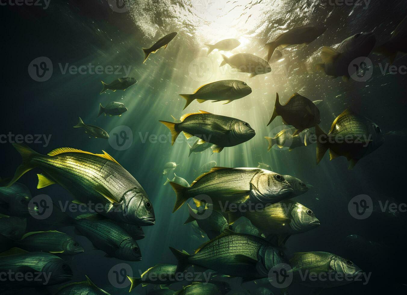 AI generated Beautiful group of fish underwater photo