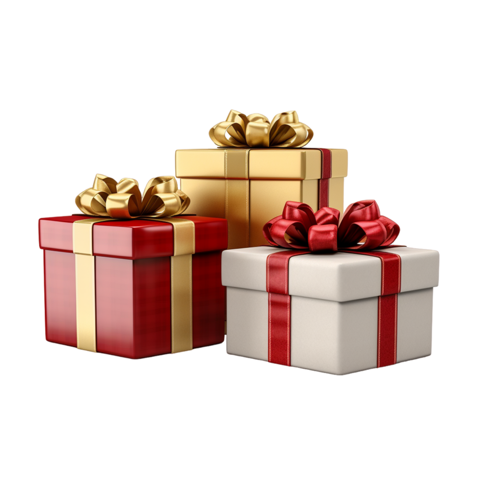 AI generated colorful christmas and happy new year gift box Christmas and new year red gift box with golden ribbon on transparent background png