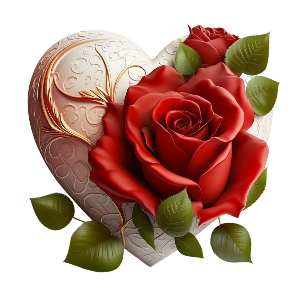 AI generated Happy Valentines Day 3d Love Hearts With Rose Flower png