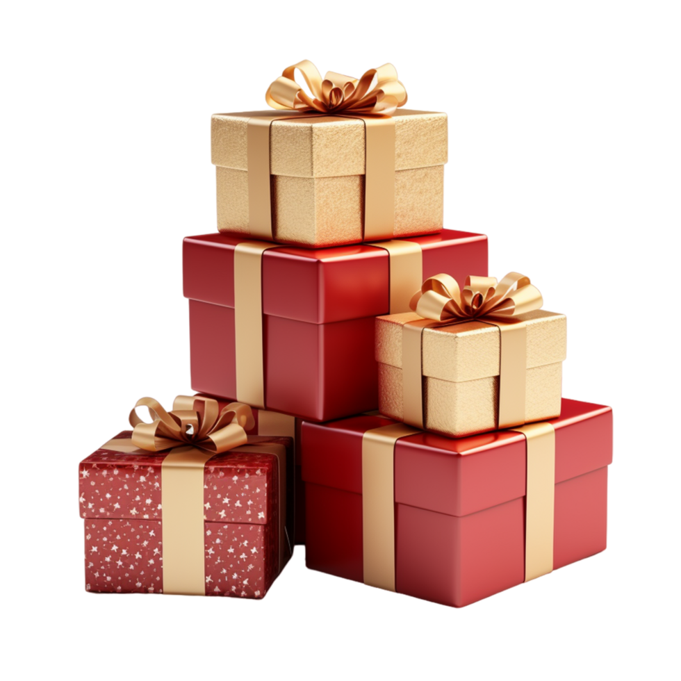 AI generated Red christmas gift boxes with gold ribbon png