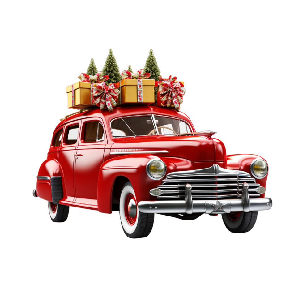 AI generated Christmas car with gift box png
