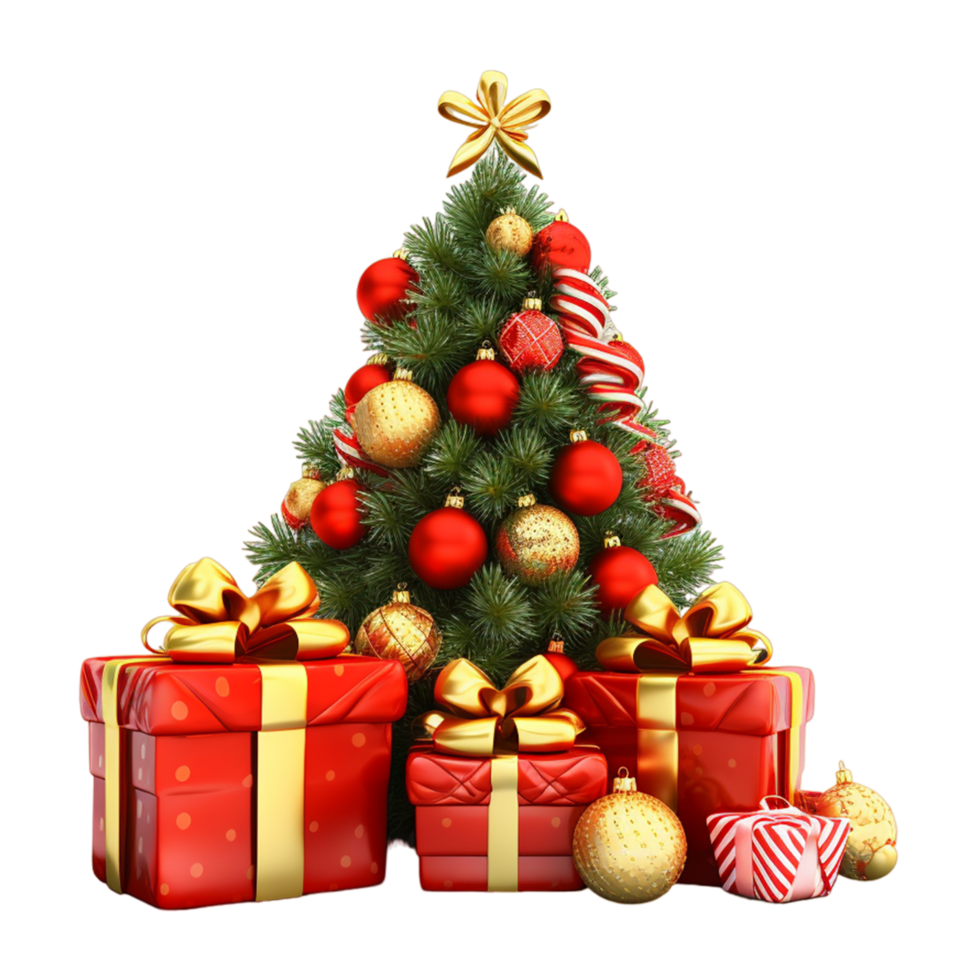 AI generated Christmas tree with gift box png