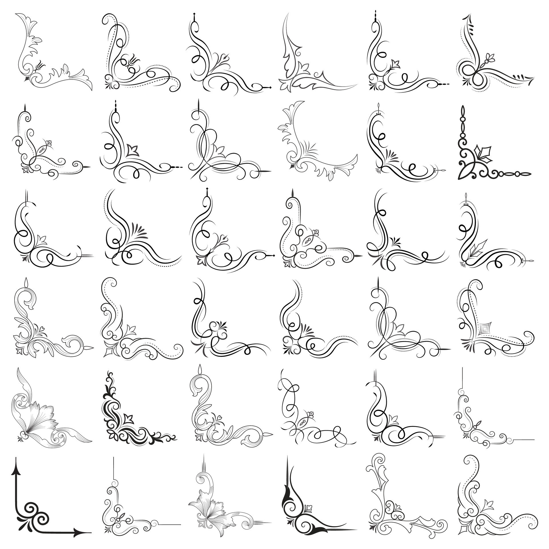 Vector illustration of decorative corner frame set. Set Hand Draw of ...