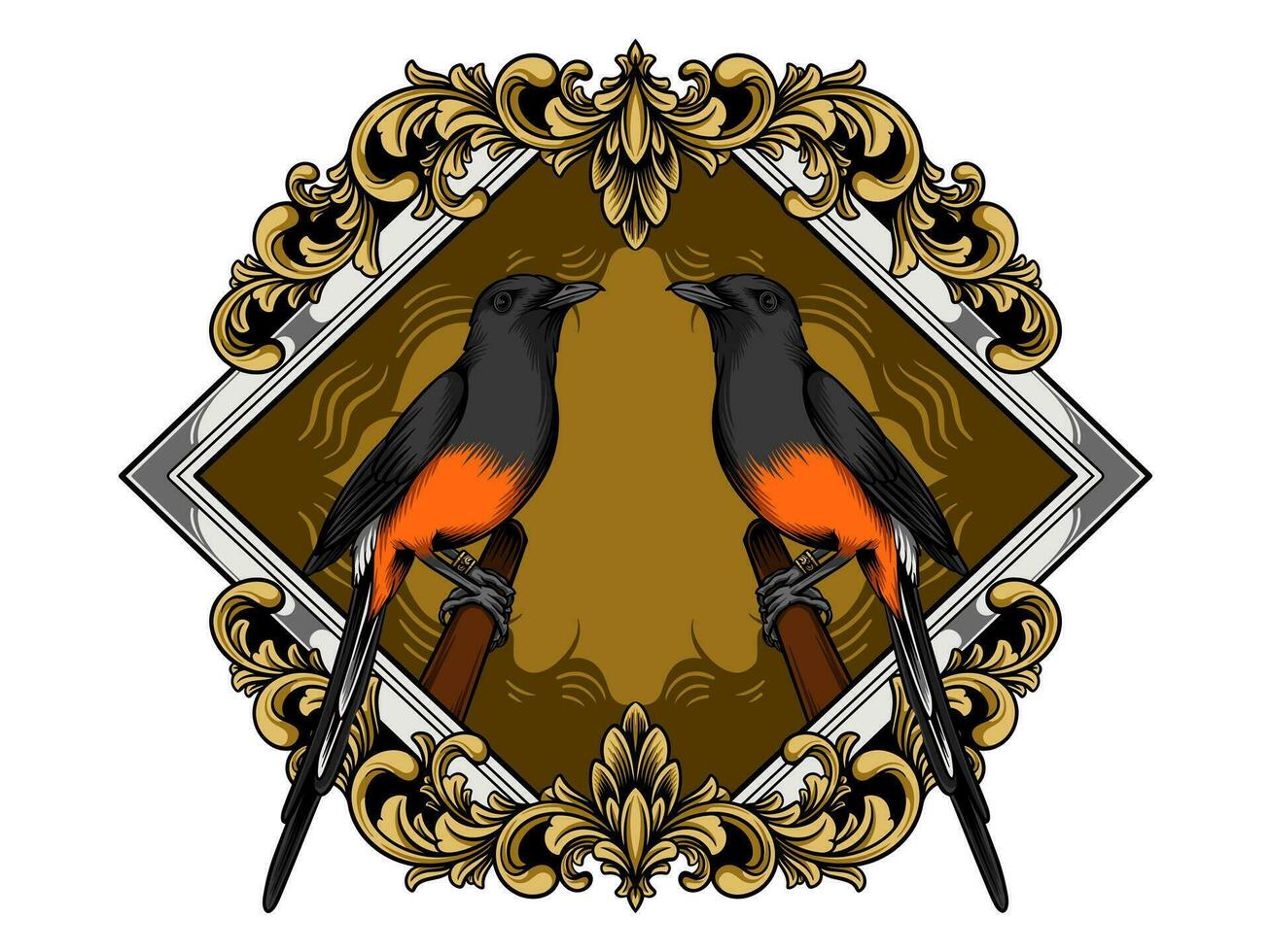 Rock Thrush bird logo hanging on the Branch vector