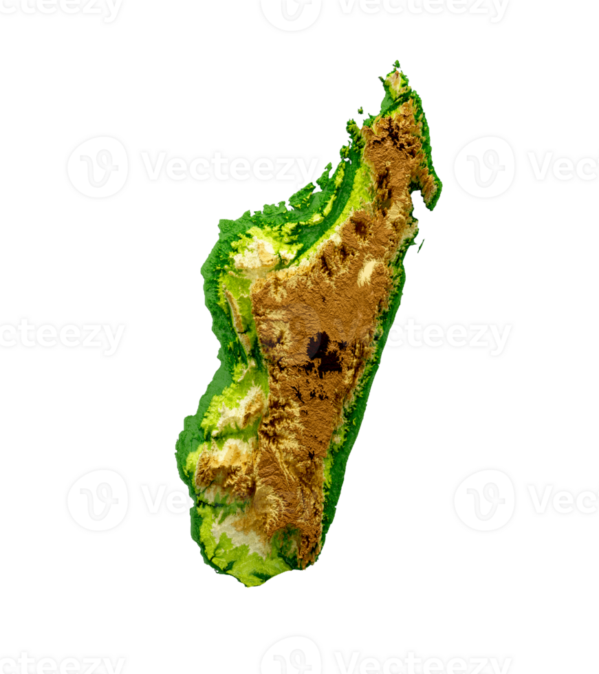 Madagascar Map Shaded relief Color Height map 3d illustration png