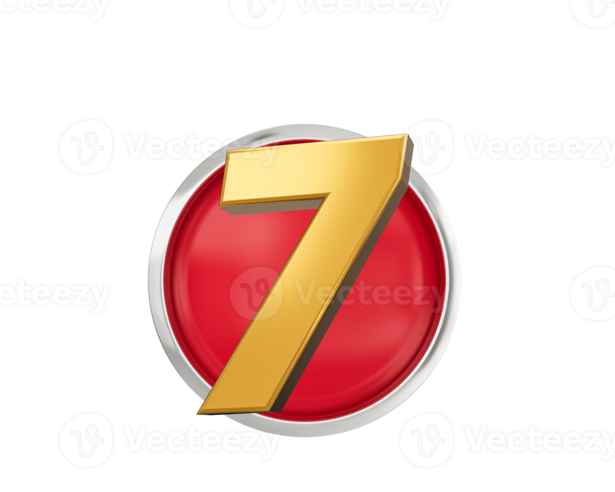 Gold Number 7 Gold Number Seven, Rounded Red Icon , 3d illustration png