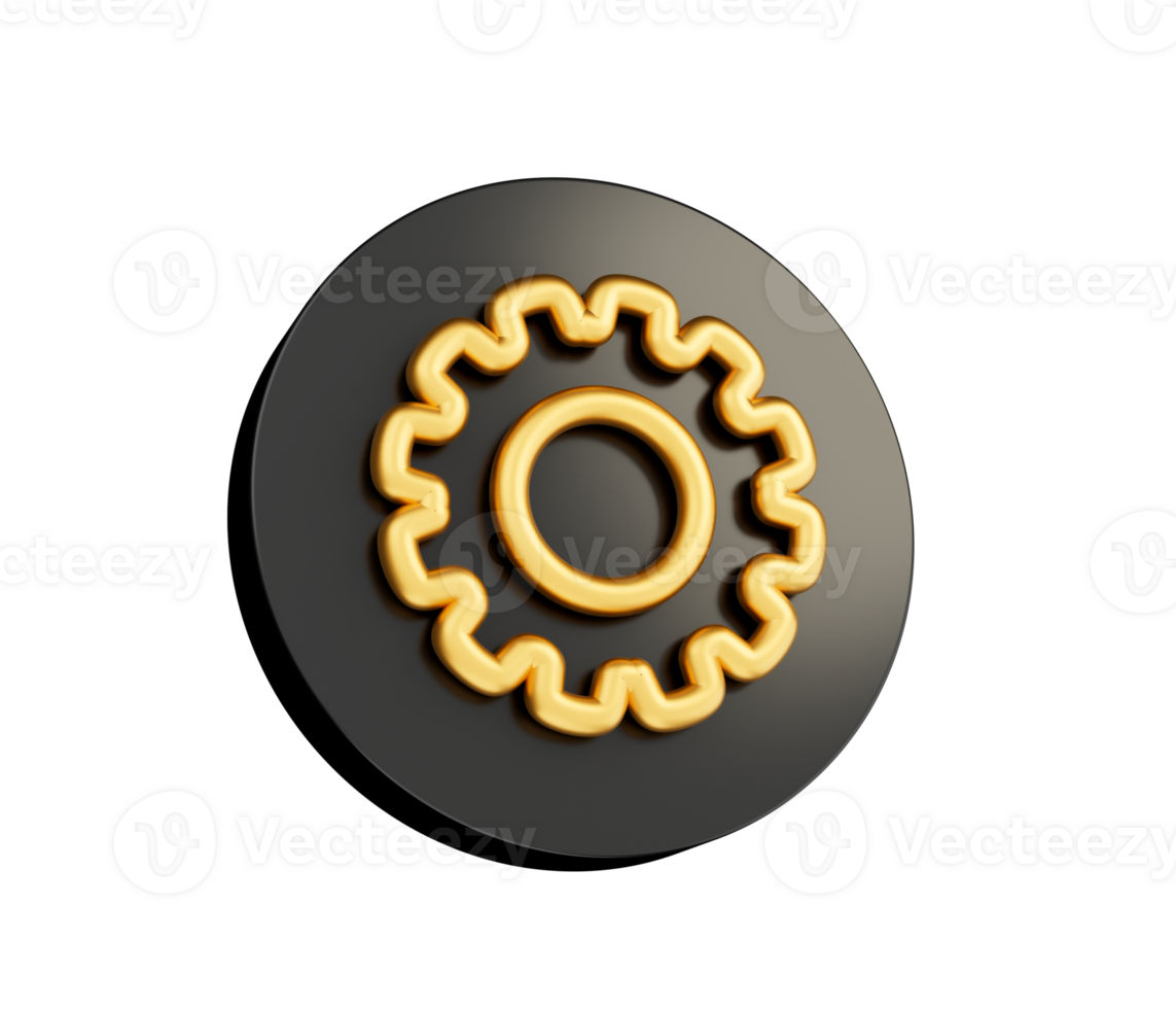 Setting icon Gold Gear or Cog golden and black 3d illustration png