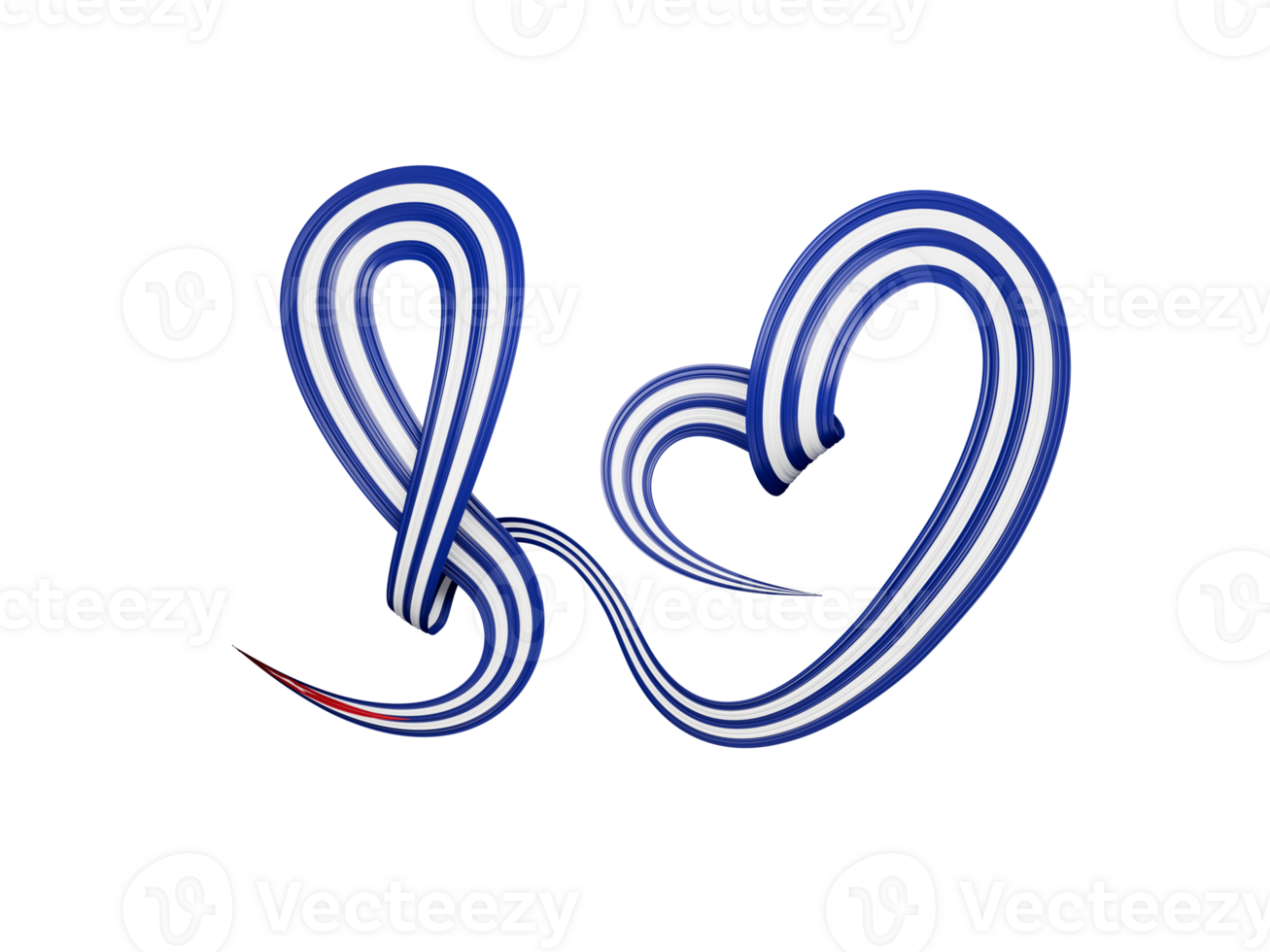 Cuban flag heart shaped wavy ribbon. 3d illustration. png