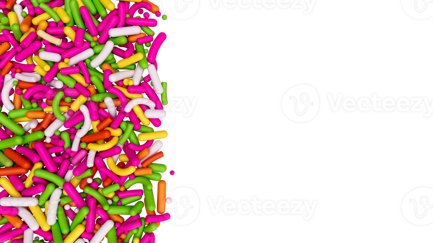 Colorful sprinkles, top view with copy space 3d illustration png