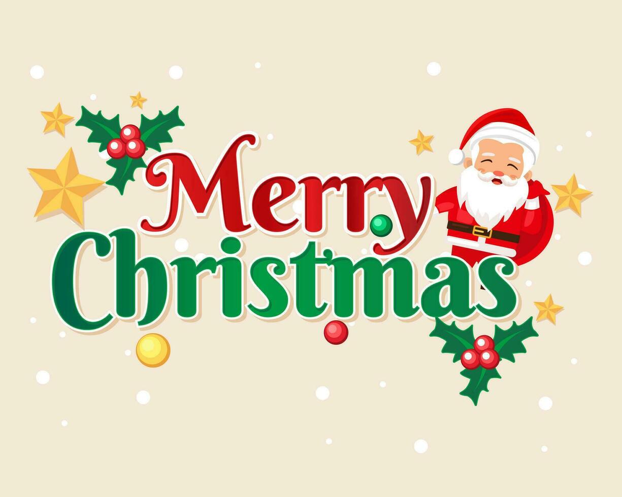 Merry Christmas calligraphy lettering design with santa claus vector