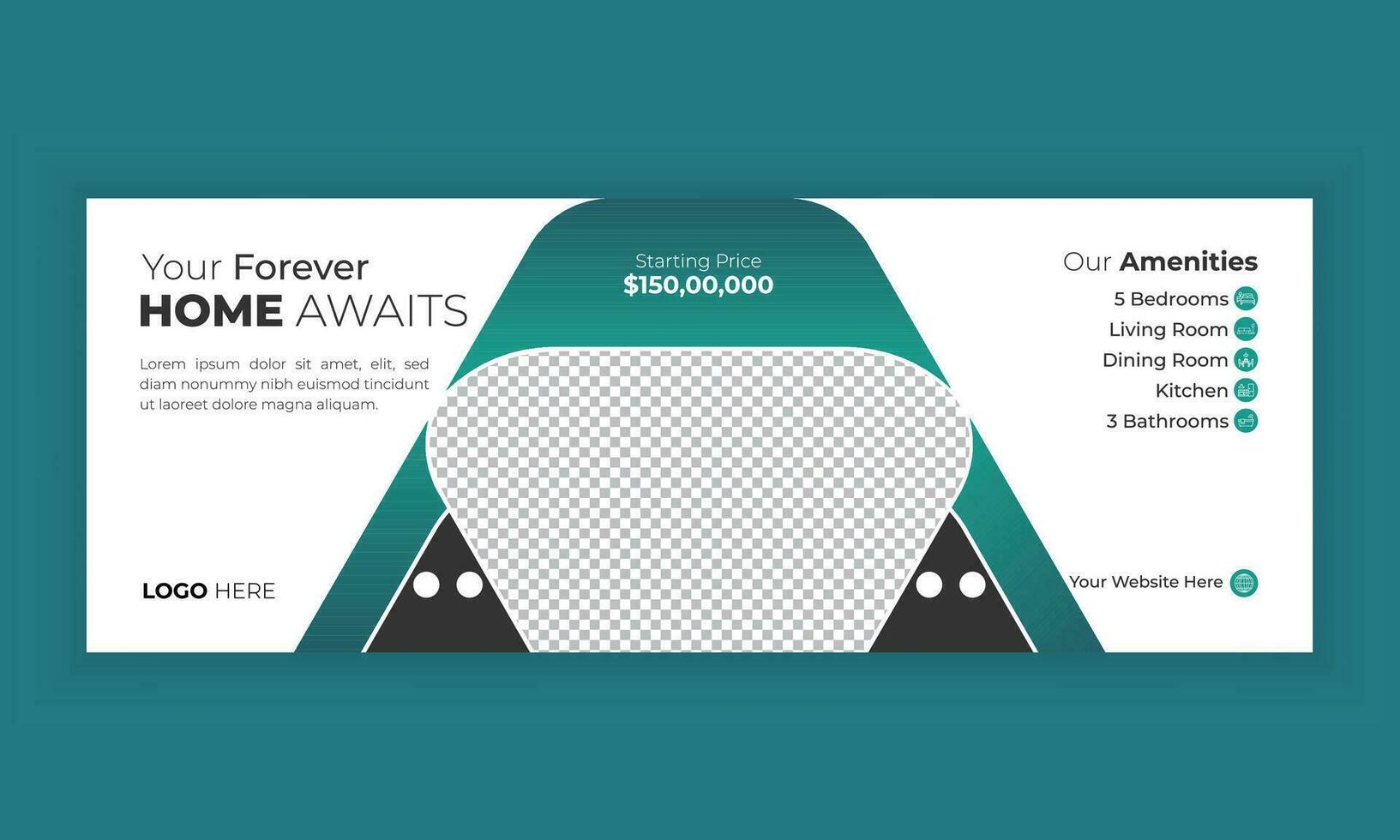 Real estate social media cover photo banner design template. vector