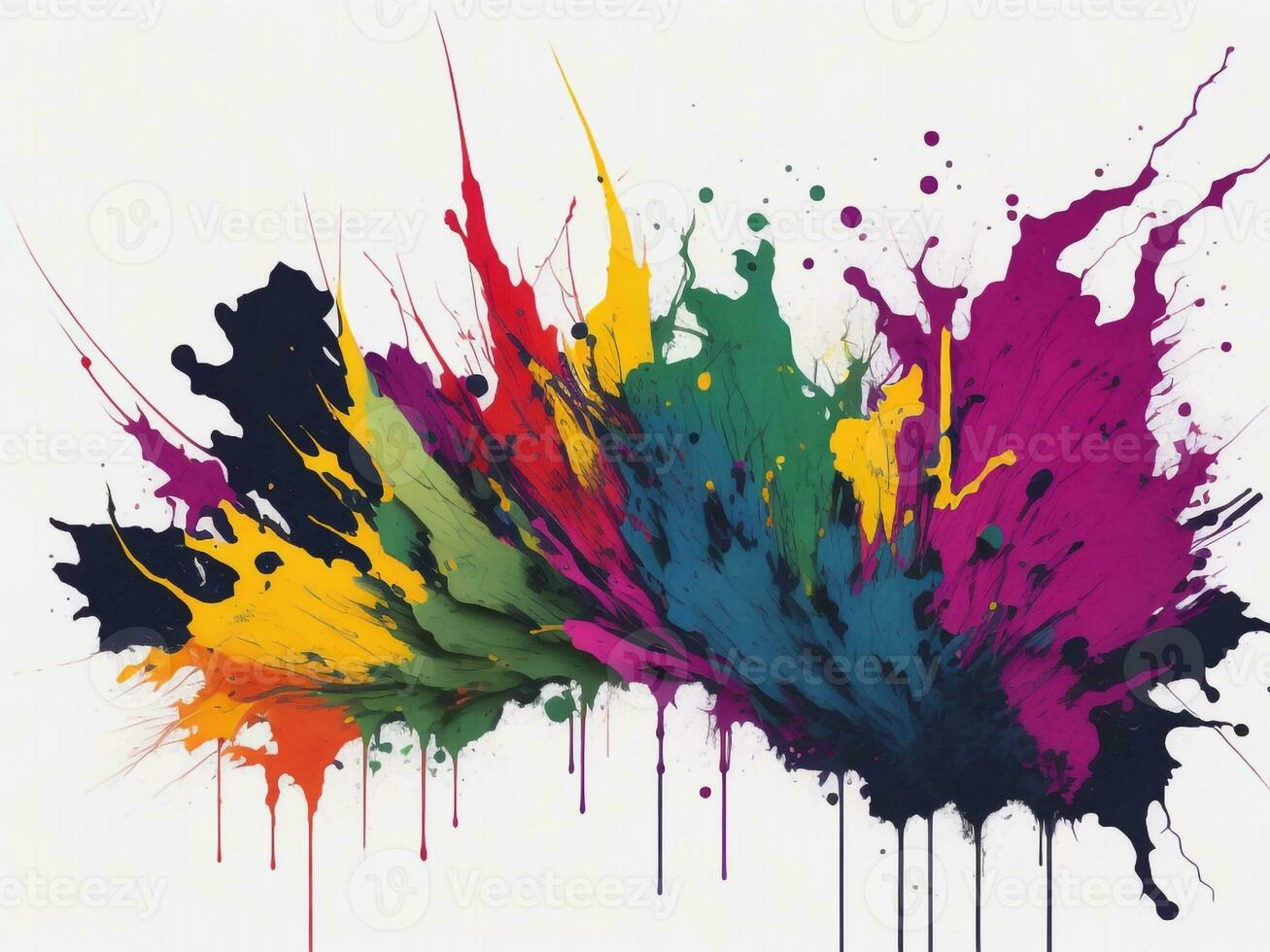 AI generated Abstract colorful splatter, paint, brush strokes watercolor, stain grunge isolated on clear background, colored spray, With different colors photo