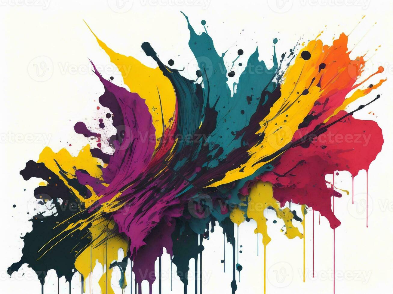 AI generated Abstract colorful splatter, paint, brush strokes watercolor, stain grunge isolated on clear background, colored spray, With different colors photo