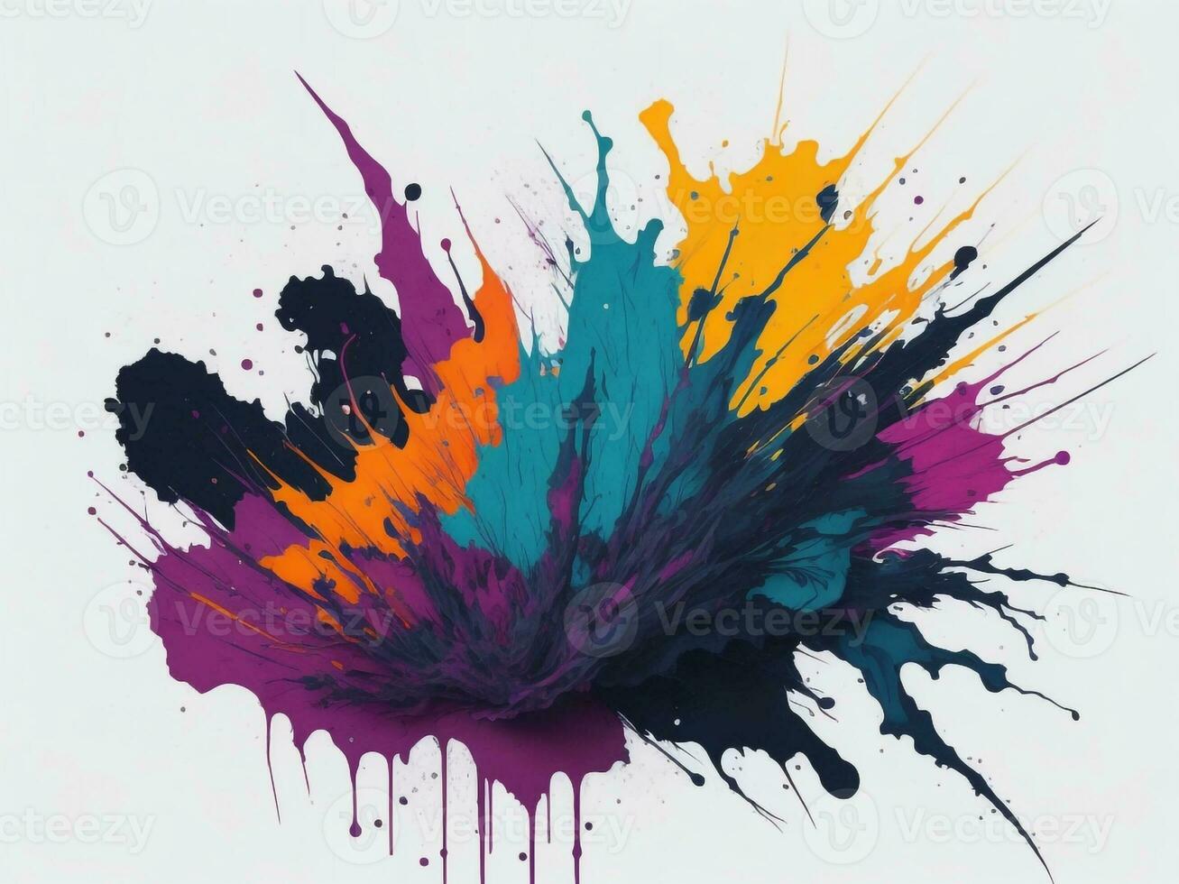 AI generated Abstract colorful splatter, paint, brush strokes watercolor, stain grunge isolated on clear background, colored spray, With different colors photo