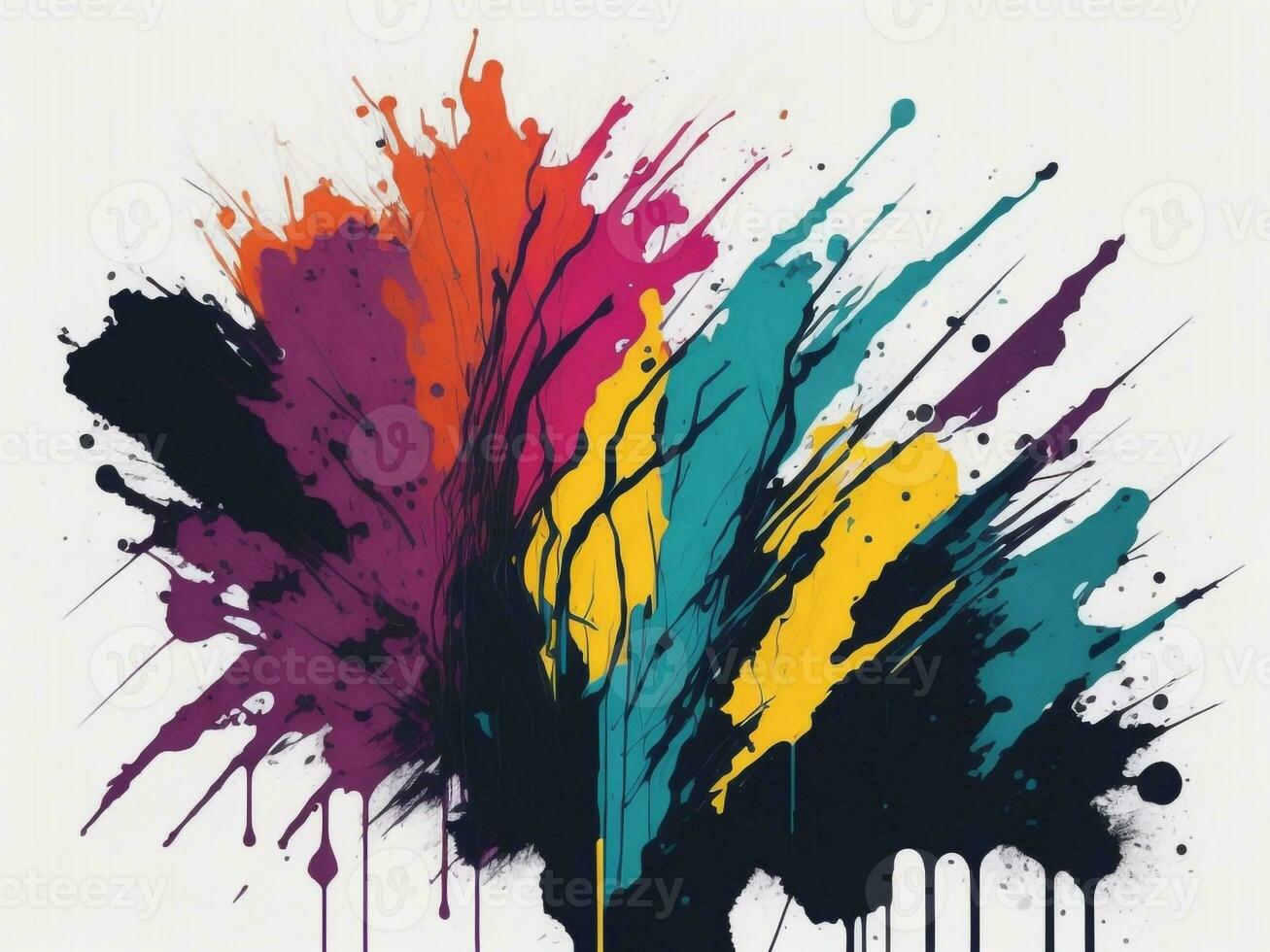 AI generated Abstract colorful splatter, paint, brush strokes watercolor, stain grunge isolated on clear background, colored spray, With different colors photo