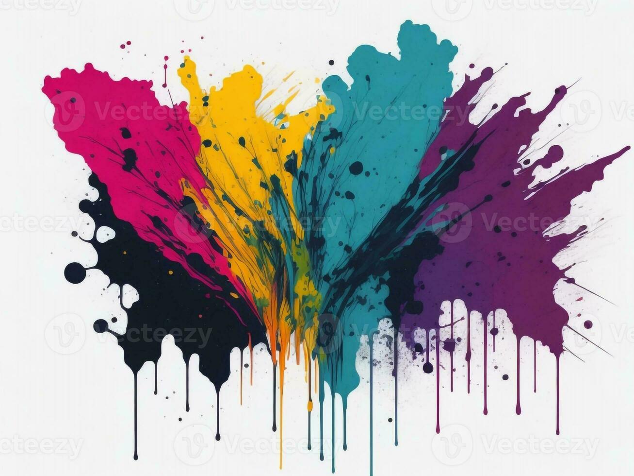 AI generated Abstract colorful splatter, paint, brush strokes watercolor, stain grunge isolated on clear background, colored spray, With different colors photo