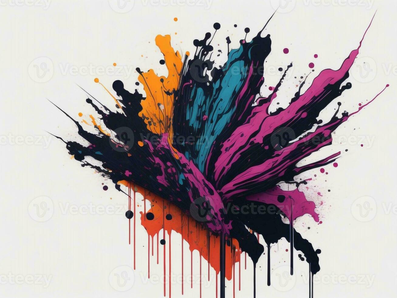 AI generated Abstract colorful splatter, paint, brush strokes watercolor, stain grunge isolated on clear background, colored spray, With different colors photo