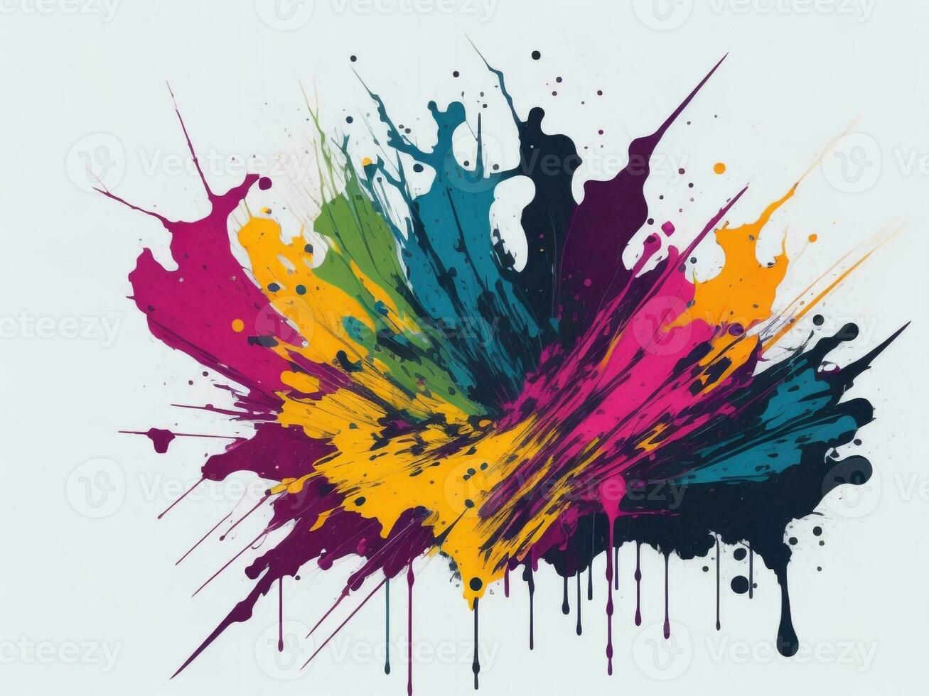 AI generated Abstract colorful splatter, paint, brush strokes watercolor, stain grunge isolated on clear background, colored spray, With different colors photo