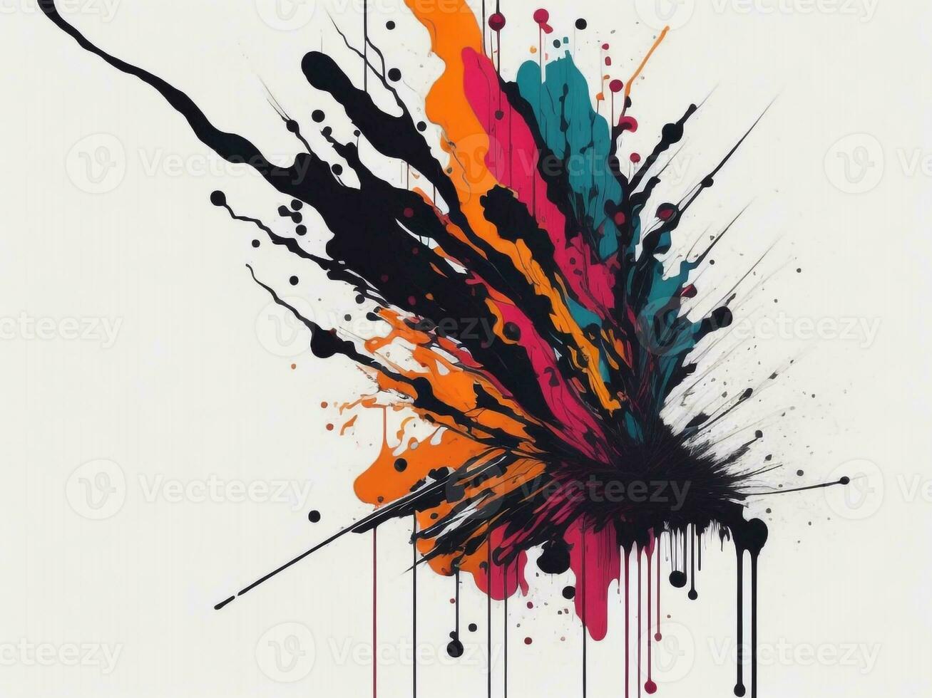 AI generated Abstract colorful splatter, paint, brush strokes watercolor, stain grunge isolated on clear background, colored spray, With different colors photo