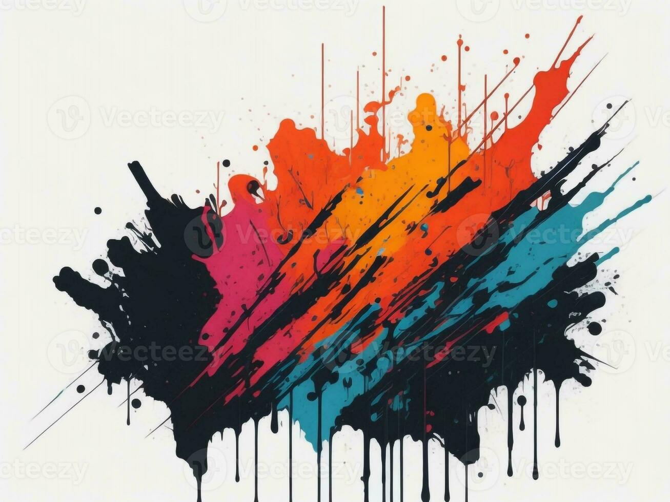 AI generated Abstract colorful splatter, paint, brush strokes watercolor, stain grunge isolated on clear background, colored spray, With different colors photo