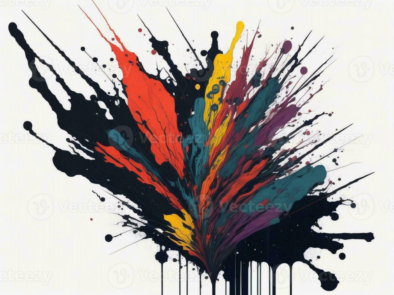 AI generated Abstract colorful splatter, paint, brush strokes watercolor, stain grunge isolated on clear background, colored spray, With different colors photo