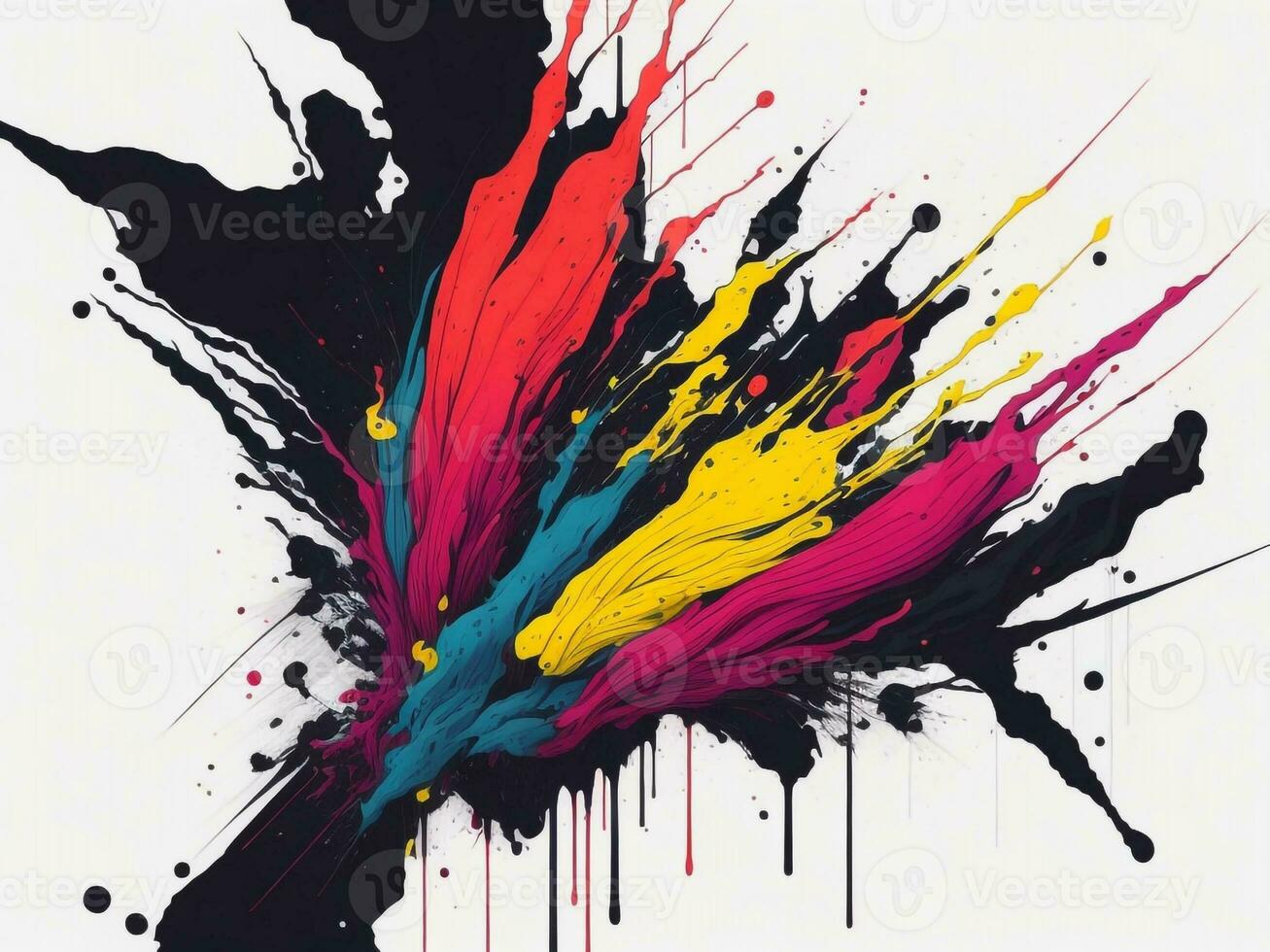 AI generated Abstract colorful splatter, paint, brush strokes watercolor, stain grunge isolated on clear background, colored spray, With different colors photo