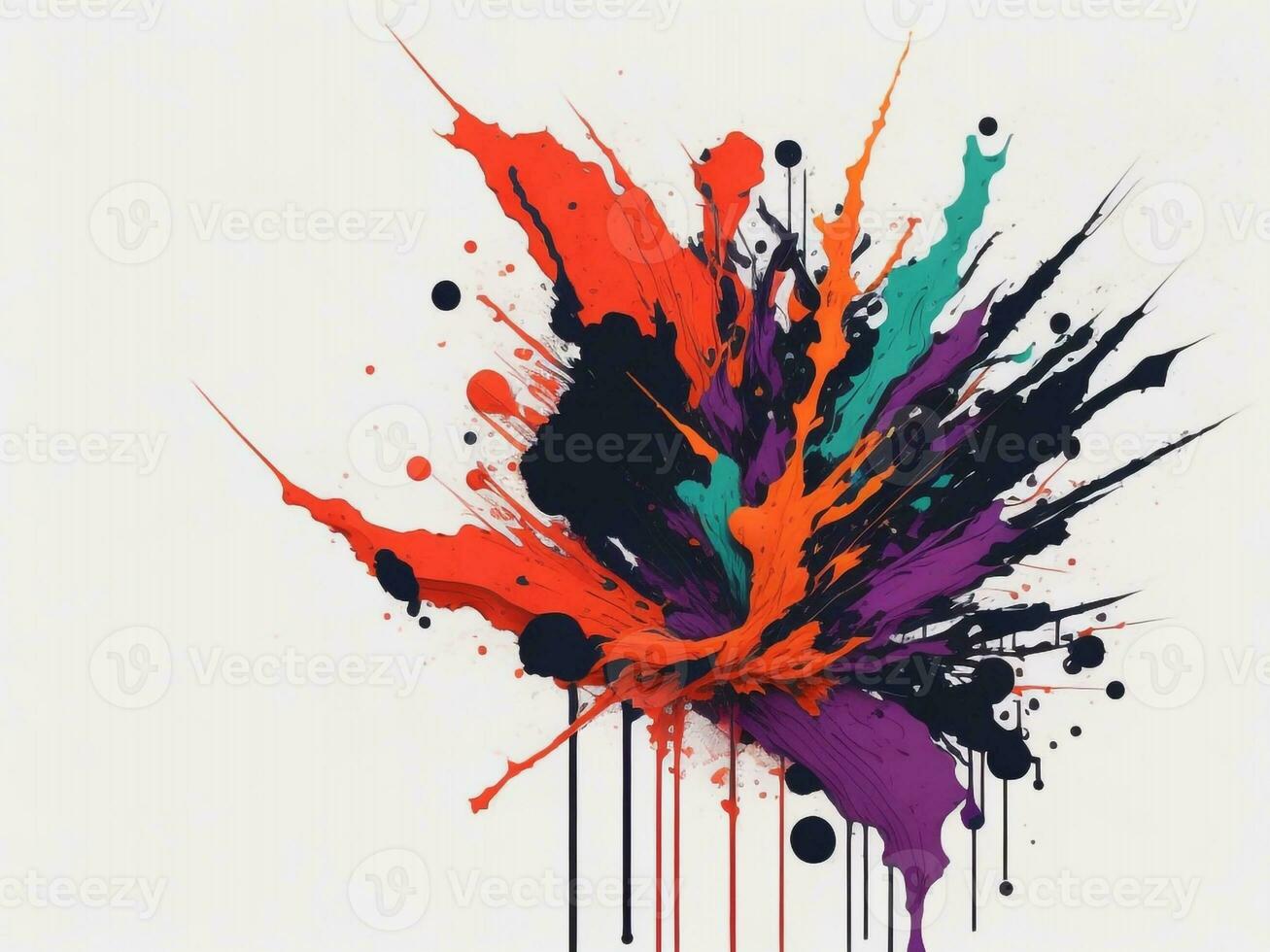 AI generated Abstract colorful splatter, paint, brush strokes watercolor, stain grunge isolated on clear background, colored spray, With different colors photo