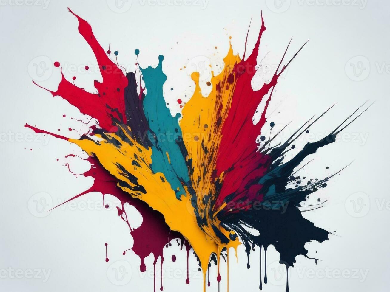 AI generated Abstract colorful splatter, paint, brush strokes watercolor, stain grunge isolated on clear background, colored spray, with different colors photo