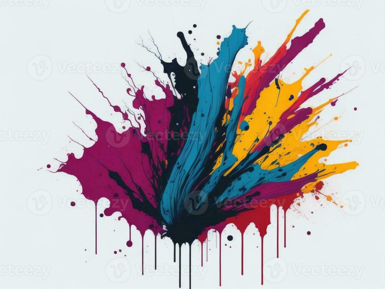 AI generated Abstract colorful splatter, paint, brush strokes watercolor, stain grunge isolated on clear background, colored spray, with different colors photo