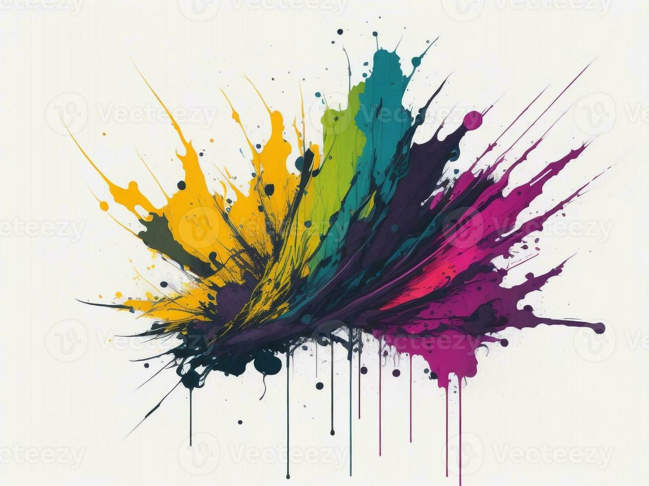 AI generated Abstract colorful splatter, paint, brush strokes watercolor, stain grunge isolated on clear background, colored spray, with different colors photo