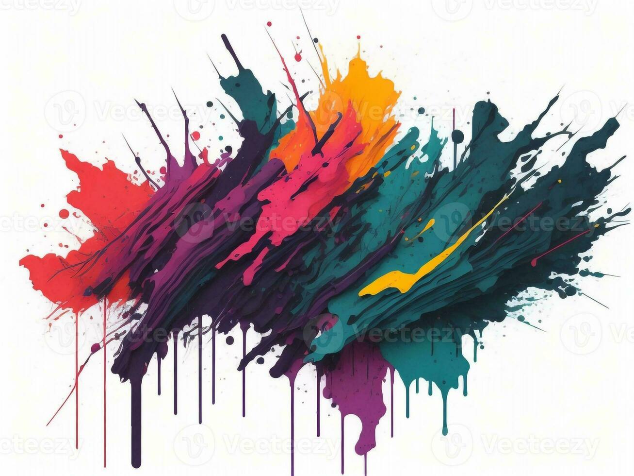 AI generated Abstract colorful splatter, paint, brush strokes watercolor, stain grunge isolated on clear background, colored spray, with different colors photo