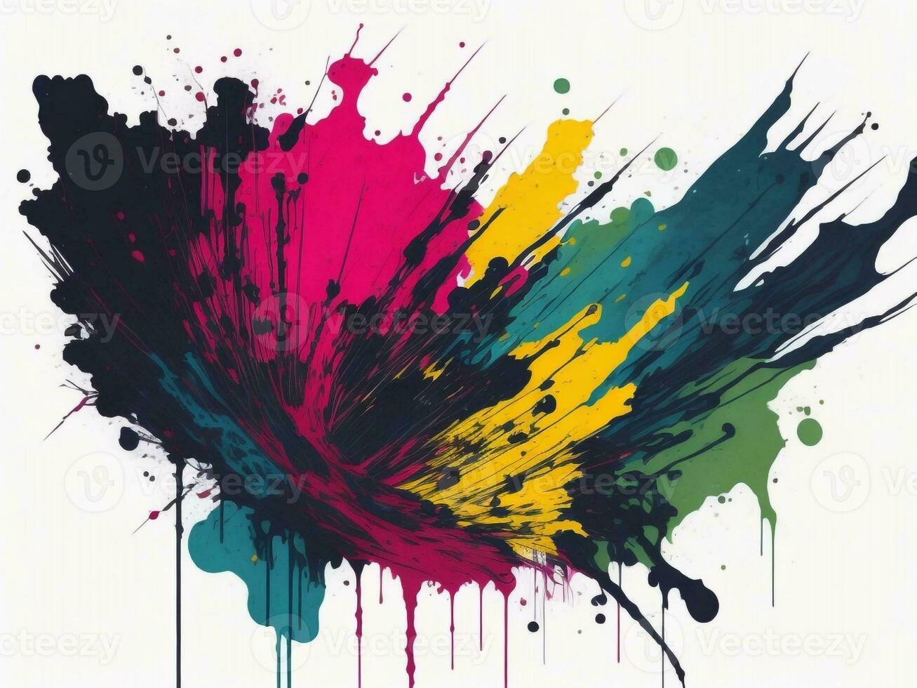 AI generated Abstract colorful splatter, paint, brush strokes watercolor, stain grunge isolated on clear background, colored spray, with different colors photo
