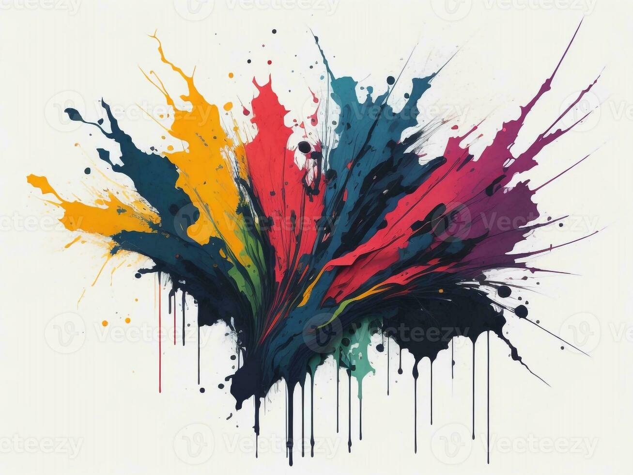 AI generated Abstract colorful splatter, paint, brush strokes watercolor, stain grunge isolated on clear background, colored spray, with different colors photo