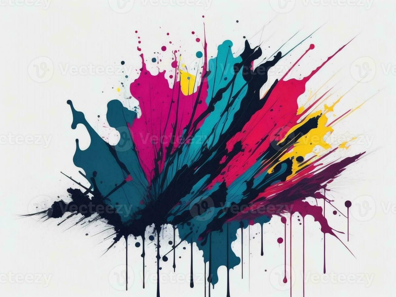 AI generated Abstract colorful splatter, paint, brush strokes watercolor, stain grunge isolated on clear background, colored spray, with different colors photo