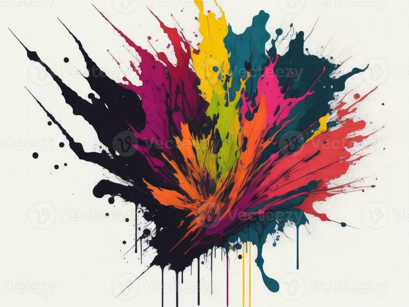 AI generated Abstract colorful splatter, paint, brush strokes watercolor, stain grunge isolated on clear background, colored spray, with different colors photo