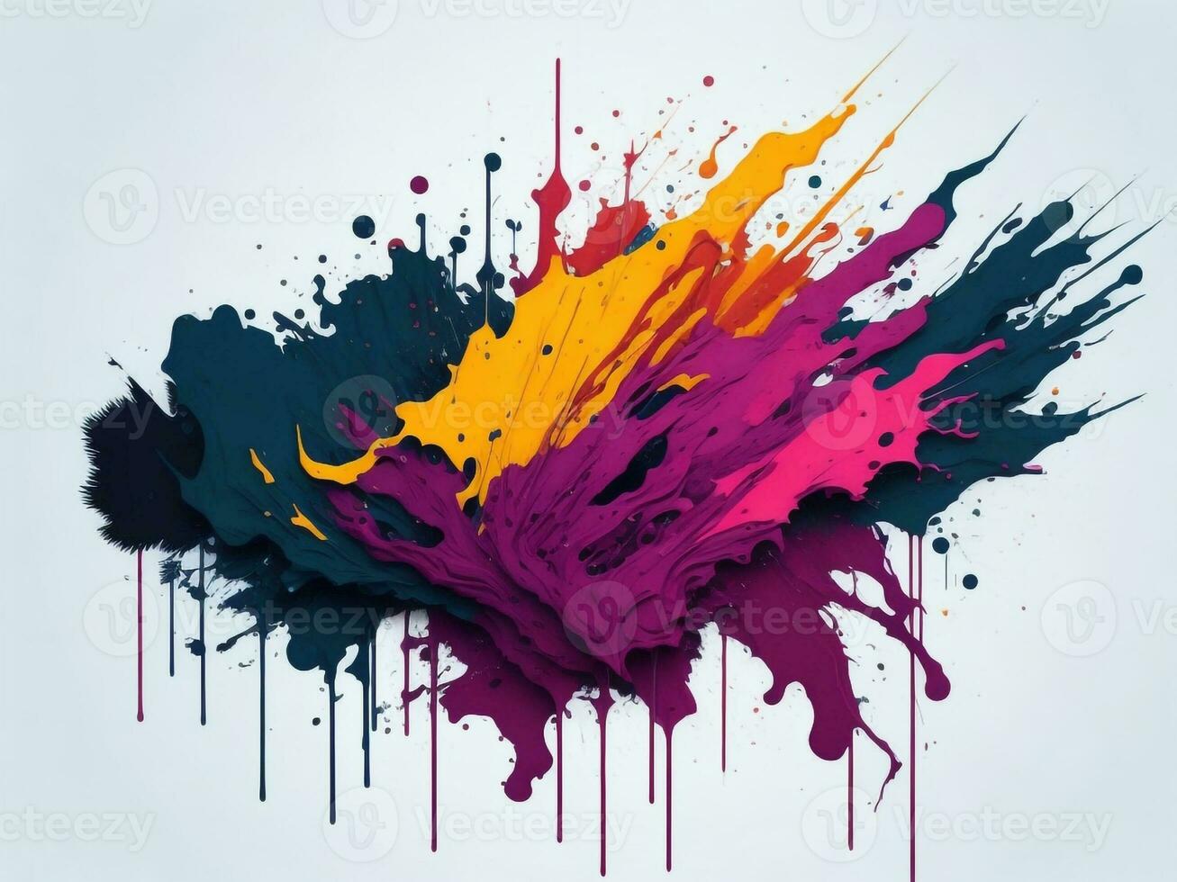 AI generated Abstract colorful splatter, paint, brush strokes watercolor, stain grunge isolated on clear background, colored spray, with different colors photo