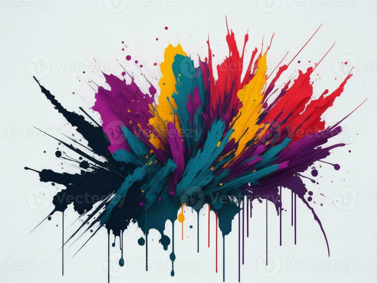 AI generated Abstract colorful splatter, paint, brush strokes watercolor, stain grunge isolated on clear background, colored spray, with different colors photo